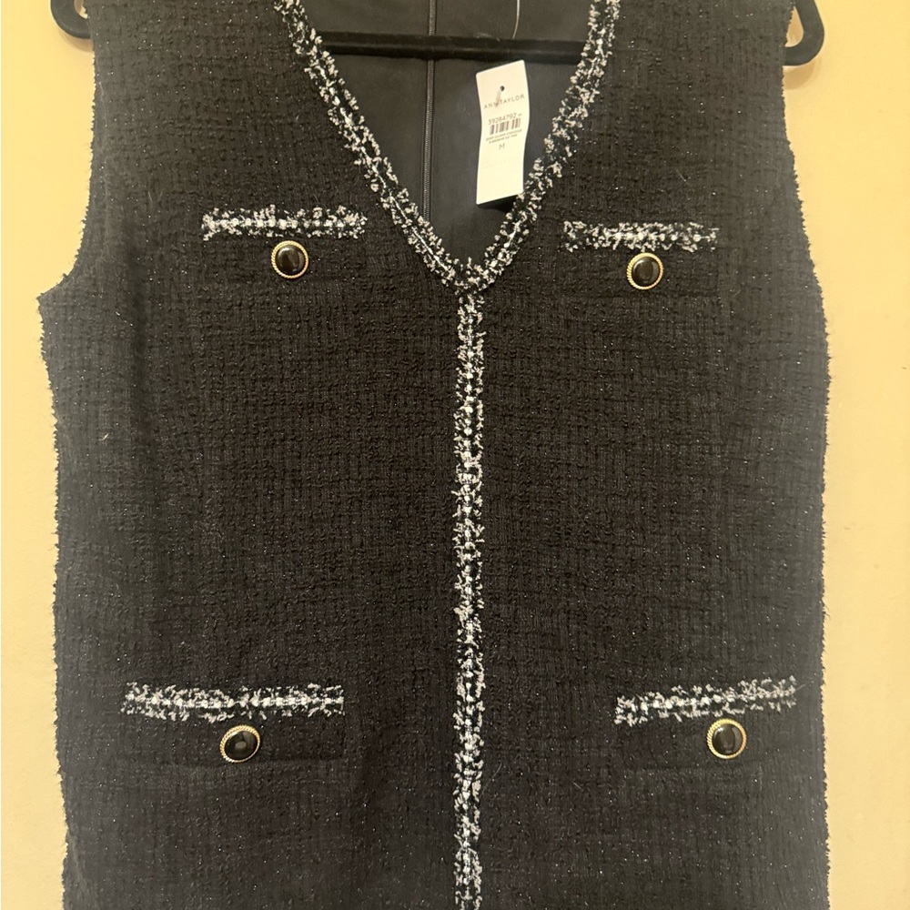 Ann Taylor Black and White Tweed Vest